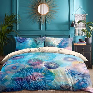 Sea Bloom Bedding Set – Shabby Chic Duvet Cover – Boho Floral Comforter – Coastal-Inspired Bohemian Bed Decor by CoolBedding, B202