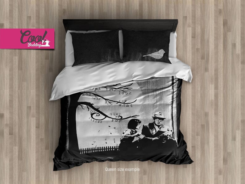 Bohemian Bedding Set Mockingbird Duvet Cover Watercolor Bed Etsy