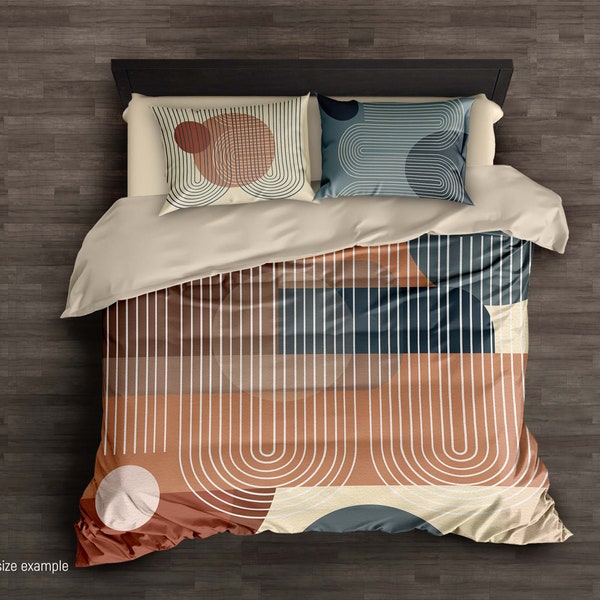 Pastel Color Bedding Set, Abstract Shapes Comforter, Duvet Cover Vintage Design, Bed Sheet Set, 274