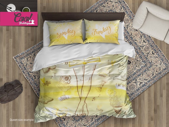Sunday Morning Bedding Fun Day Duvet Cover Watercolor Etsy
