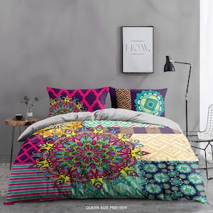 Bohemian Pattern Bed Set – Mandala Bedding Set with Duvet Cover and Pillow Shams – Artistic Boho Bedroom Decor by CoolBedding, B17