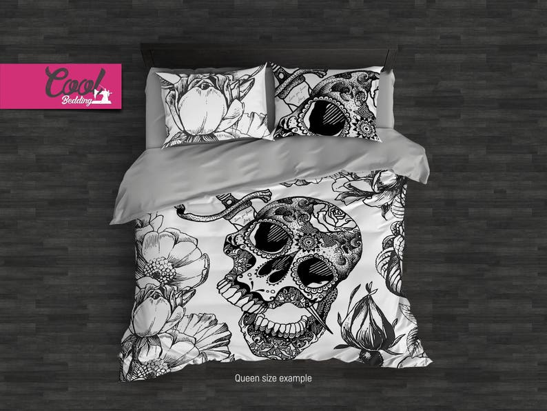 Sugar Skull Bedding Set Personalized Duvet Cover Twin Full Queen King Beddings Monochrome 91