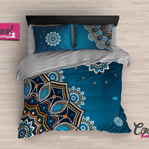 Blue Mandala Duvet Cover – Bohemian Bedding Set with Moroccan Pattern – Deep Blue Artistic Duvet Cover Set by CoolBedding, B12-02