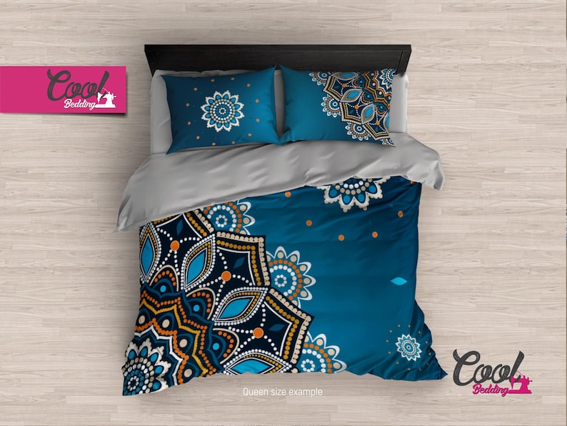 Blue Mandala Duvet Cover Bohemian Bedding Set Moroccan Image 0