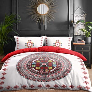 Bohemian Bedding Set – Colorful Folk Art Duvet Cover – Festival of Color Boho Bedding Ensemble by CoolBedding, B114