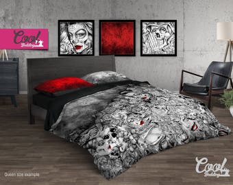 Sugar Skull Tattoo Bedding Set: Full Size Muerte Duvet Cover
