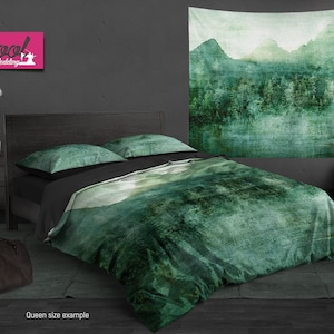 Woodland Bedding, Green Duvet Cover, Pine forest Bedding Set, Retro Style Comforter, 201