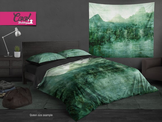 Woodland Bedding Green Duvet Cover Pine Forest Bedding Set Retro Style Comforter 201 Etsy UK