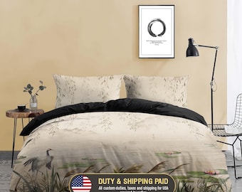 Japandi Bedding Set - Botanical Duvet Cover - Japanese Bedroom Decor, 244