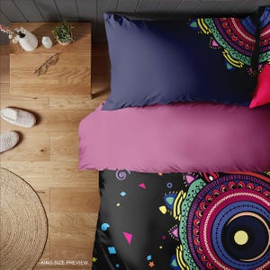 Süsses Eulen Bettwäsche Set – Boho Bettbezug mit Kissenbezügen – Boho Eulen Tagesdecke – Skurriler Schlafzimmer Stil, B148 Bild 4