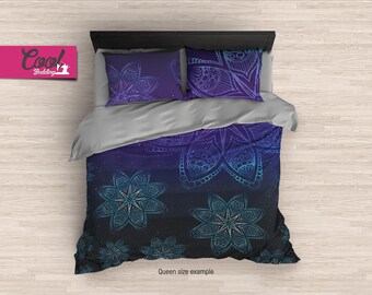 Boho Bedding, Bohemian Linen Set, Blue Star Mandala Duvet Cover, Queen Bohemian Bedding 13