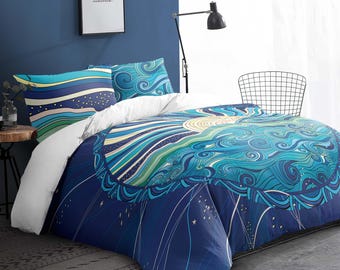Vintage Ocean Sun Duvet Cover Set: Coastal Bedroom Decor, B186