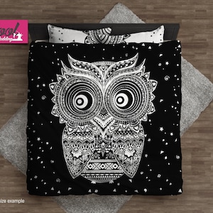 Black & White Owl Bedding Set – Cute Owl Duvet Cover with Pillow Shams – Nature Inspired Monochrome Bed Set by CoolBedding, B148