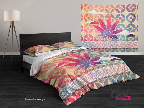 NEW MARIJUANA POT LEAF Weed SHEETS BLACK MICROFIBER Twin Full Queen King Bedding