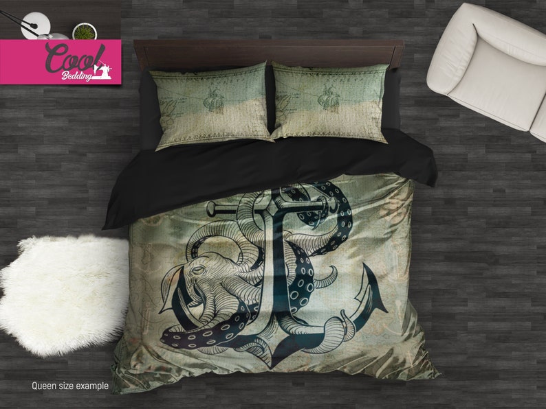Ocean Octopus Bedding Set Ancient Anchor Duvet Cover Image 0