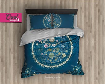 MANDALA Duvet Cover, Yin Yang  Bohemian Bedding, Blue Bedroom decor, Yin Yang Duvet Cover 101