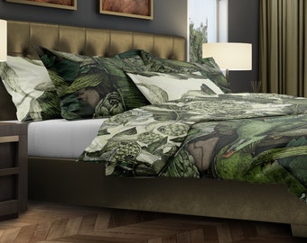 Reversible Tropical Bedding – Double-Sided Palm Leaves Duvet Cover – Exotic Two-Sided Comforter Set by CoolBedding, RB-03