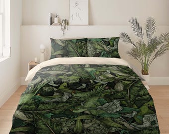 Exotic Bedding Set – Palm Leaves Comforter or Duvet Cover – Tropical Pattern Bed Sheets – Botanical Bedroom Decor by CoolBedding, B271