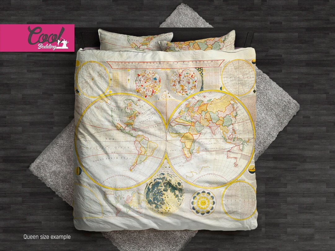 World Map Duvet Cover Set – Ancient Map Comforter and Vintage Style ...