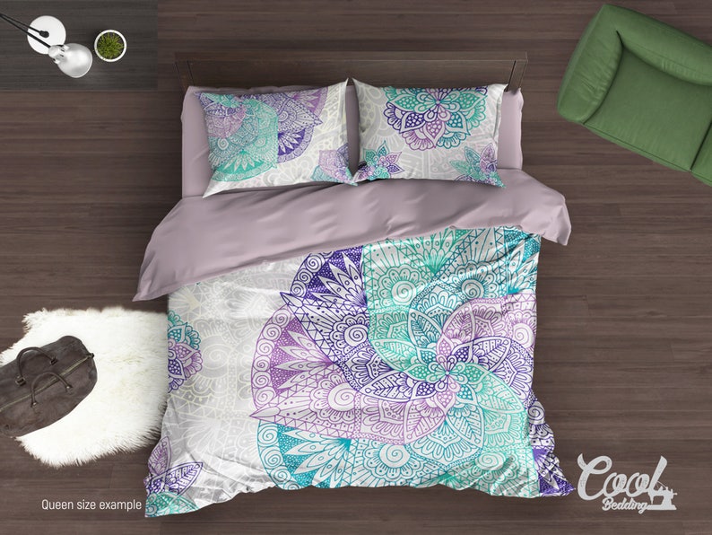 Boho Bedding set, Spiral Mandala Duvet Cover Set, Full Queen King Bedding, Home Interior 90 Boho Bedding set, Spiral Mandala Duvet Cover Set, Full Queen King Bedding, Home Interior 90
