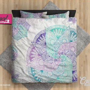 Boho Bedding Set – Spiral Mandala Duvet Cover with Shams or Pillowcases, Bohemian Bedroom Decor, Home Interior Bedding by CoolBedding, B90