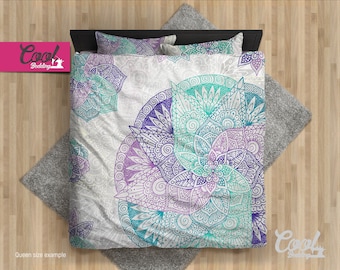 Boho Bedding Set – Spiral Mandala Duvet Cover with Shams or Pillowcases, Bohemian Bedroom Decor, Home Interior Bedding, B90