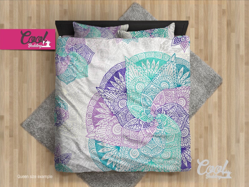 Boho Bedding set, Spiral Mandala Duvet Cover Set, Full Queen King Bedding, Home Interior 90 Boho Bedding set, Spiral Mandala Duvet Cover Set, Full Queen King Bedding, Home Interior 90