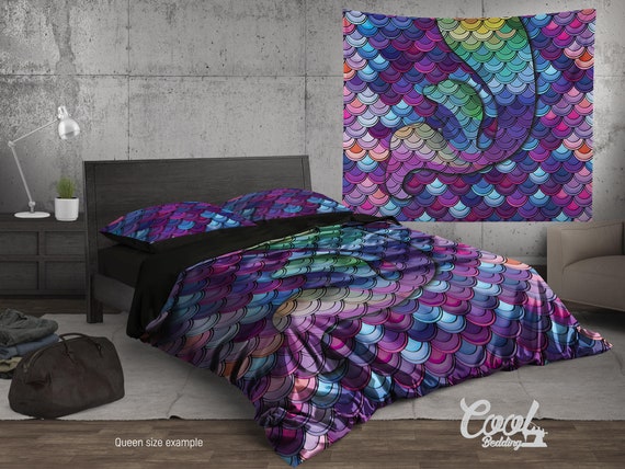 Colorful Mermaid Scales Duvet Cover Set Girls Bedding Set with Pillowcase
