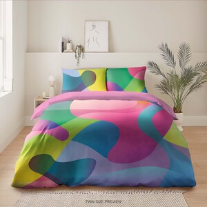 Abstract Watercolor Bedding Set: Fluid Colors Duvet Cover, Boho Bedroom Decor, B170