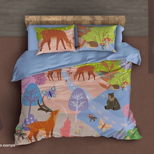 Magic Forest Bedding Set – Kids Duvet Cover & Comforter Set – Baby Bed Covering with Woodland Animals and Trees by Cool Bedding, B242