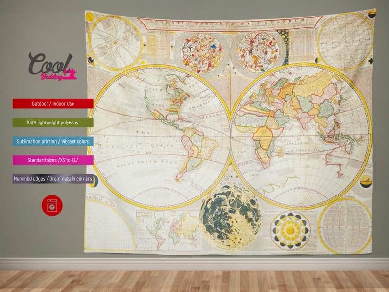 Ancient Map Tapestry World Map Wall Hanging Wall Decor by Etsy