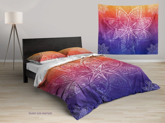 White Mandala Bedding Set Colorful Duvet Cover Handcrafted Etsy