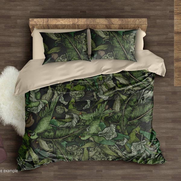 Exotic Bedding Set, Palm Leaves Comforter, Duvet Cover Set Tropical Pattern, Bed Sheet Set, 271