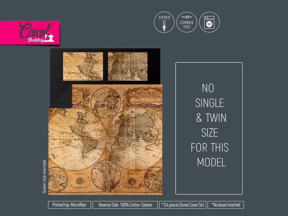 World Map Bedding Set – Ancient Map Duvet Cover With Vintage Travel ...