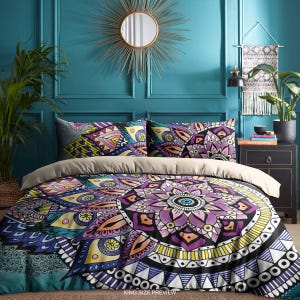 Boho Mandala Duvet Cover – Asymmetric Hand-Drawn Bedding Set – Bohemian Comforter – Indie, Artistic, Boho Chic Bedroom by CoolBedding, B08