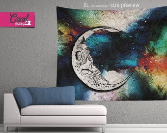 Wall Tapestry Skull Moon, Sugar Skull Wall Hanging, Day of the Dead Tapestry, Wall Decor 84