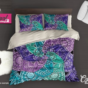 Lace Mandala Duvet Cover – Hand Drawn Bedding Set – Spiral Mandala Comforter – Artistic Boho Mandala Bedroom Decor by CoolBedding, B89