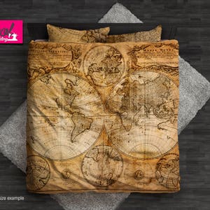Set di biancheria da letto con mappa del mondo, set copripiumino con mappa antica, biancheria da letto vintage, biancheria da letto con mappa per letto matrimoniale e king size, arredamento per camera da letto, B122