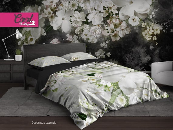 Bohemian Bedding Set Spring Flowers Duvet Cover White Etsy