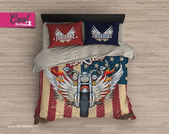Born to Ride Duvet Cover Set – Personalized Motorcycle Bedding – Custom Chopper Style Comforter for Boys and Men Riders by CoolBedding, B162