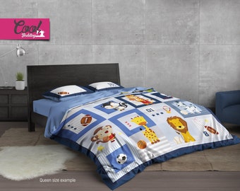 Kids Duvet Cover Set, Comforter Animal Print, Kids Bedding Set, Cartoon Characters Bed Sheets, 228