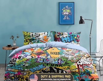 Street Art Bedding Set - Graffiti Duvet Cover - Modern Urban Decor, 259