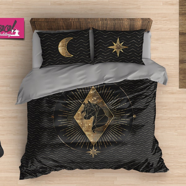 Unicorn Bedding Set, Zodiac Duvet Cover, Unicorn Sign Comforter Set, Bohemian Bedding, 208