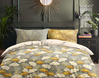 Botanical Duvet Cover: Ginkgo Bedding Set, Nature Inspired Bedroom Decor, B257