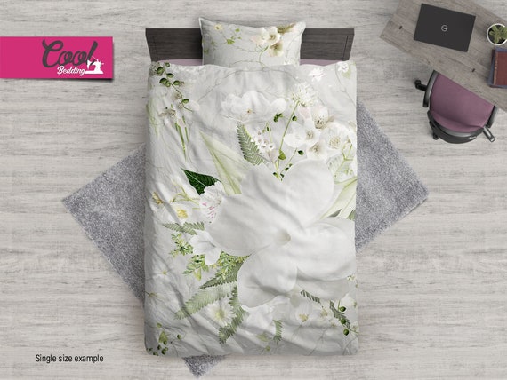 Bohemian Bedding Set Spring Flowers Duvet Cover White Etsy