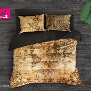 World Map Bedding Set – Ancient Map Duvet Cover With Vintage Travel ...