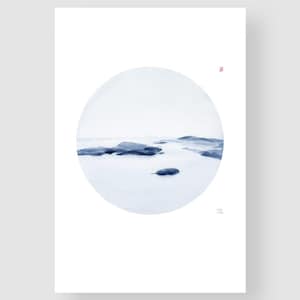 Vancouver Island Watercolor Art Print: Howe Sound Landscape, Minimalist Circle Art. Artist- WANRU KEMP