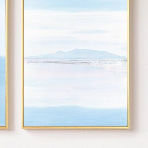 WANRU- Large Beach painting print,Vancouver art print, sunrise beach art print,large watercolor mountain wall art,blue art print.