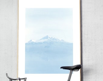 Aquarelle du Mont Baker, grande affiche murale représentant une montagne glaciaire - WANRU KEMP