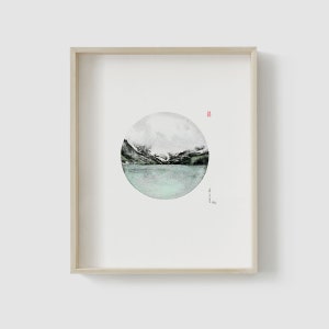 WANRU- Lake Louise painting, Banff art print, watercolor landscape painting, Alberta print, Canadian landscape print, circle art print, D57